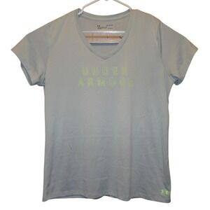 Under Armour Heatgear Womens XL Loose Short Sleeve V-Neck Gray Top‎ Shirt